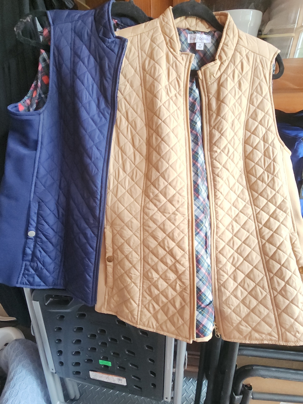 2 Quilted Vests in Tan and Navy - Classic Lightweight Layer